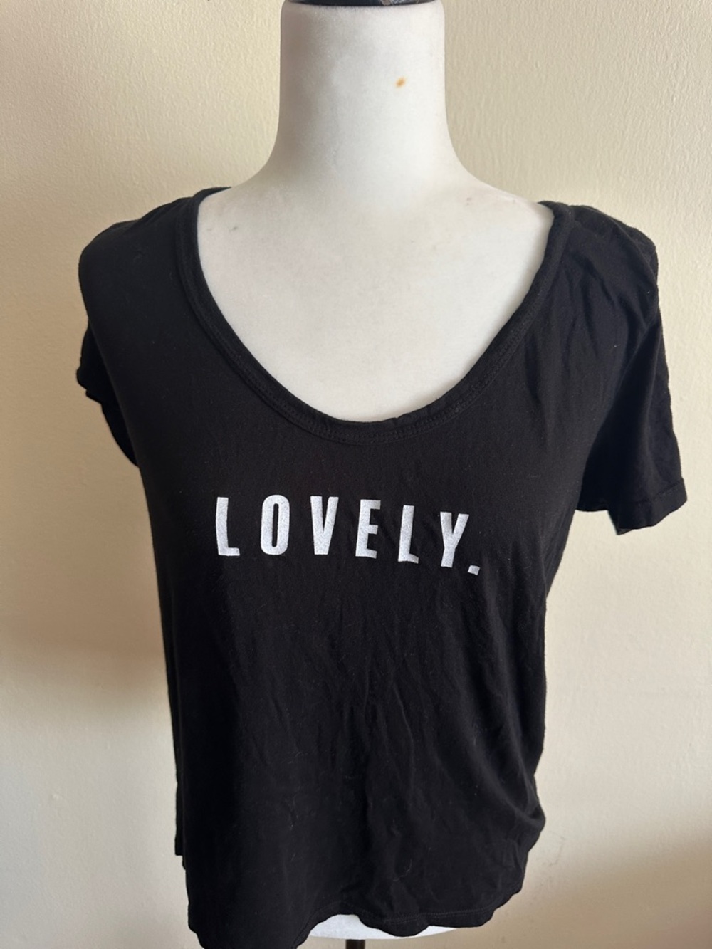 good hYOUman Black Scoop Neck Tee with White LOVELY. Graphic